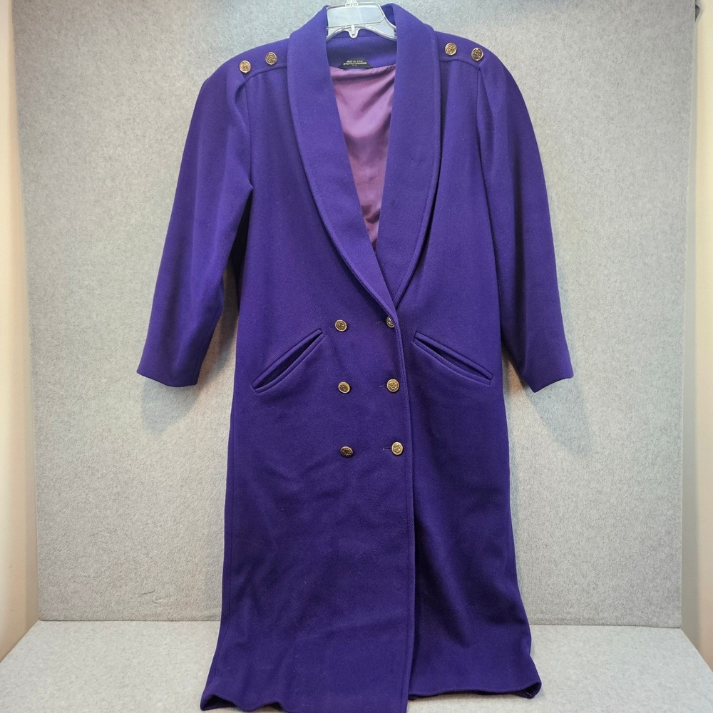 ADA | Purple Virgin Wool Double Breasted Coat Gold Buttons Sz 5-6 USA Made VTG